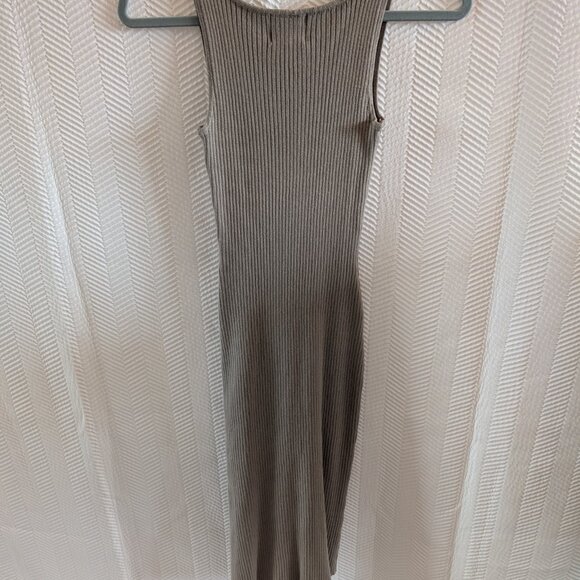 Hippie Rose Beige Neutral Ribbed Knit Tank Dress Side Buttons Size Medium - Picture 6 of 8